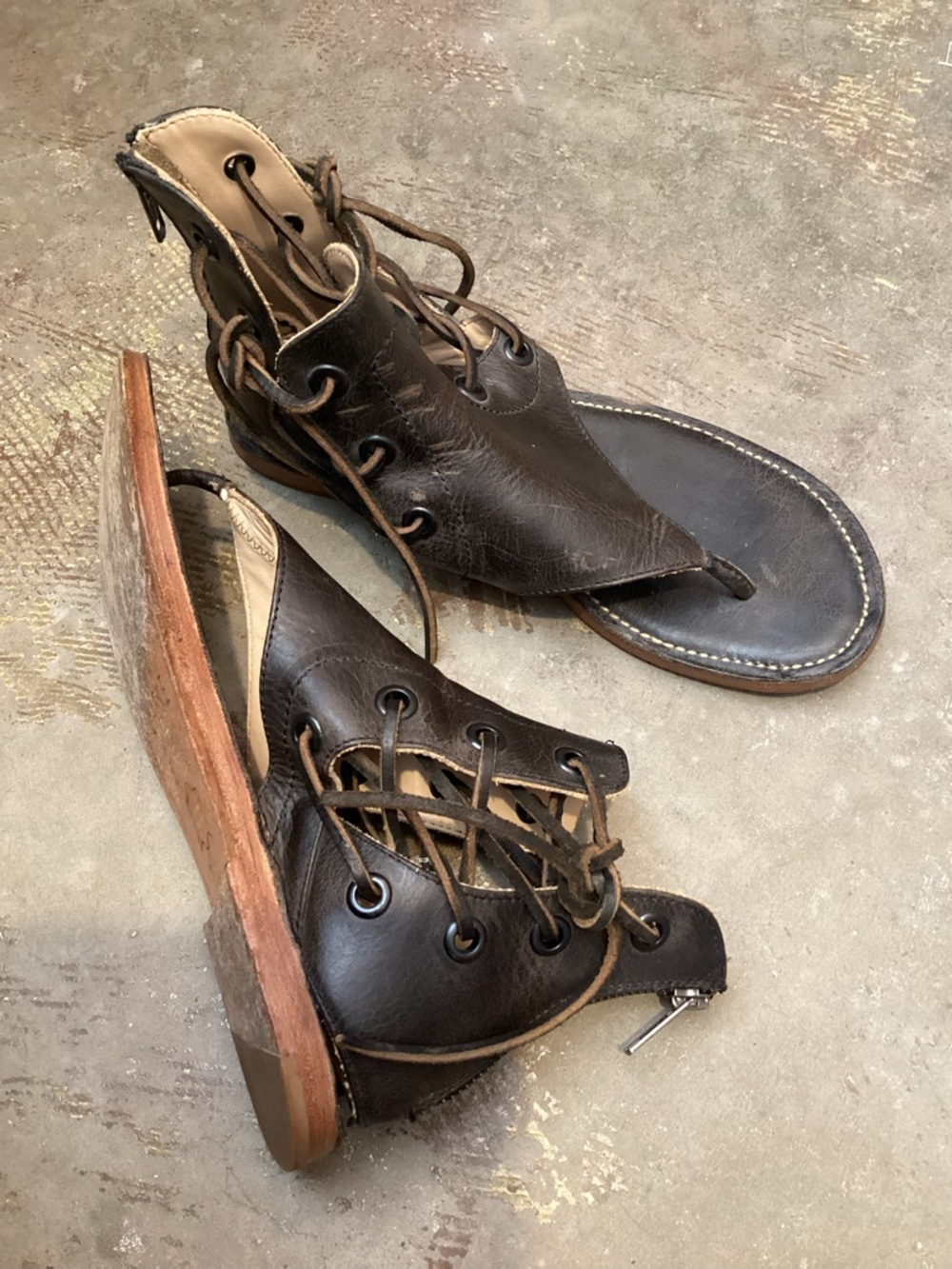 Baske California Leather Lace Up Gladiator Sandals Brown Boho Style Size 7.5